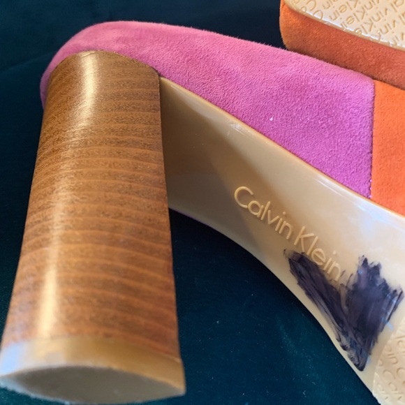 Calvin Klein Gabbey suede pink orange platform heels✨6.5 m - Picture 11 of 12
